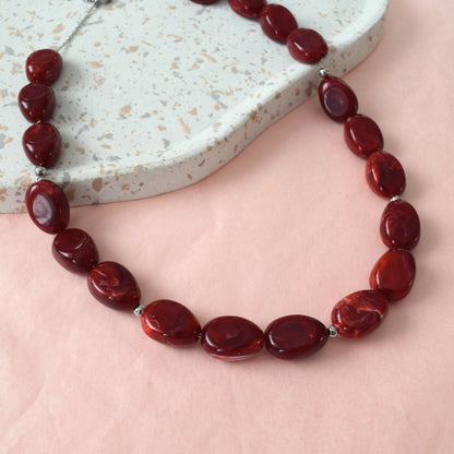 Collier RUBIA argenté vue rapprochée des perles