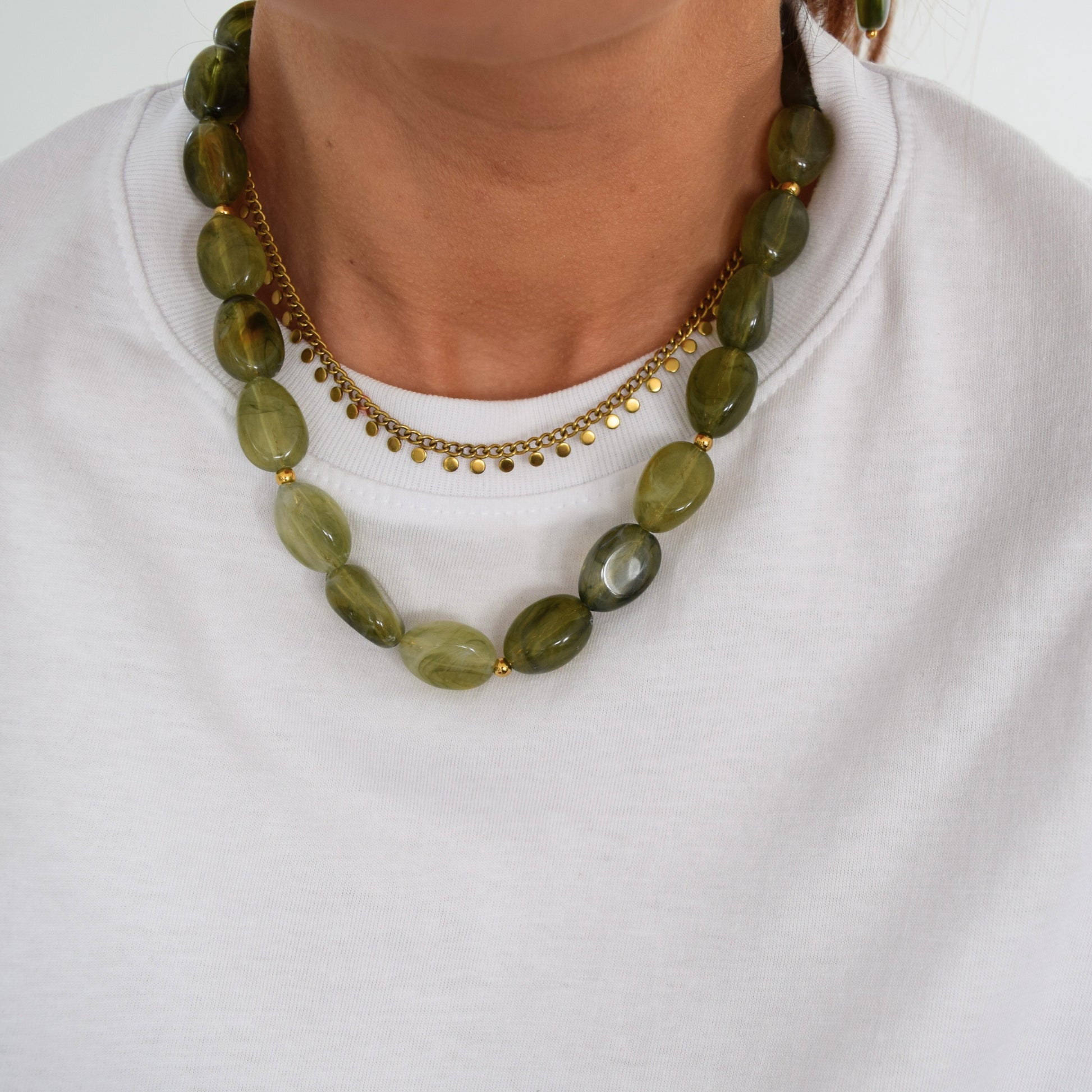 Bijou femme perles vert translucide