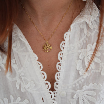 Bijou minimaliste arbre de vie doré à l’or fin