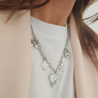 bijou femme charms cœur et fleur acier