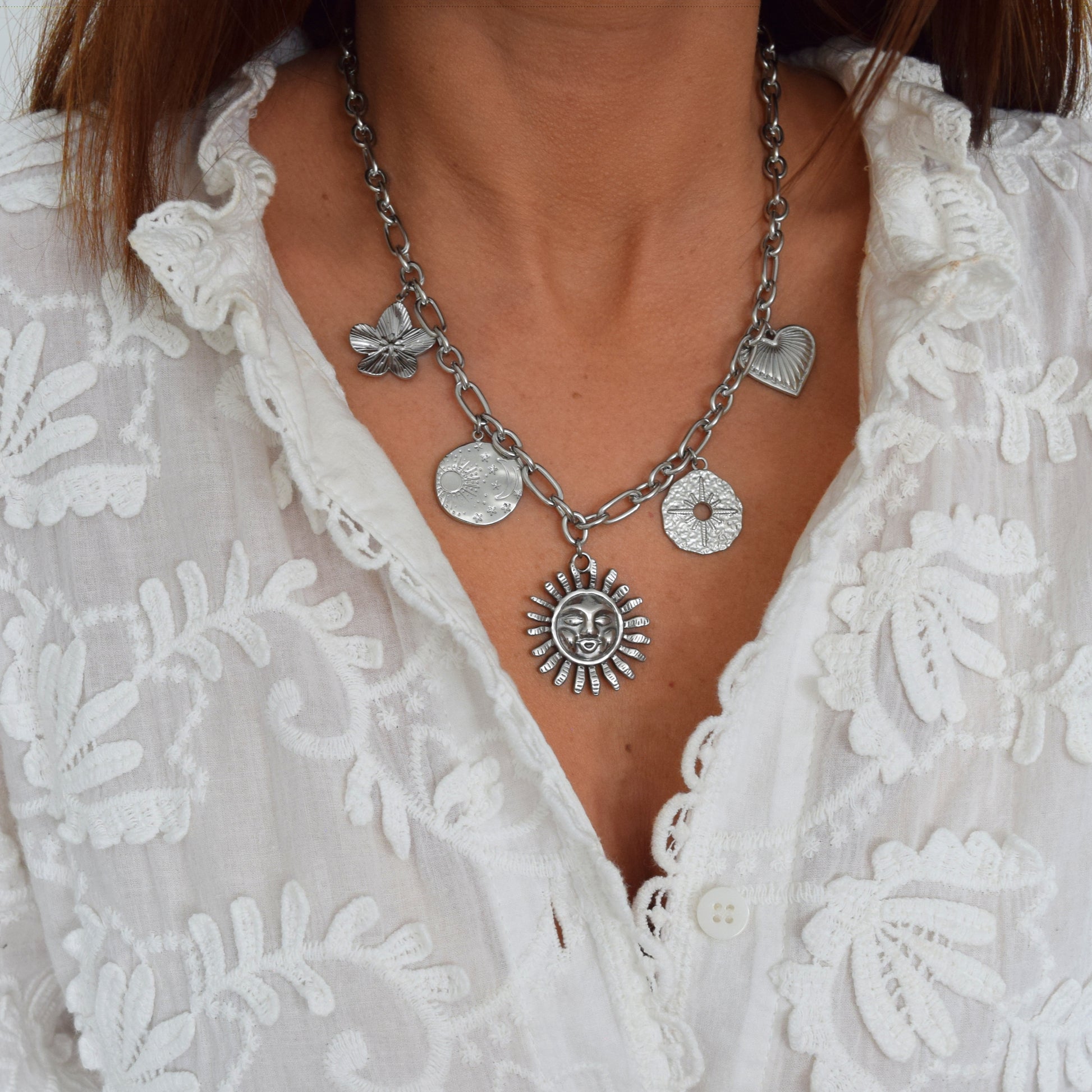 collier charms soleil lune étoile femme