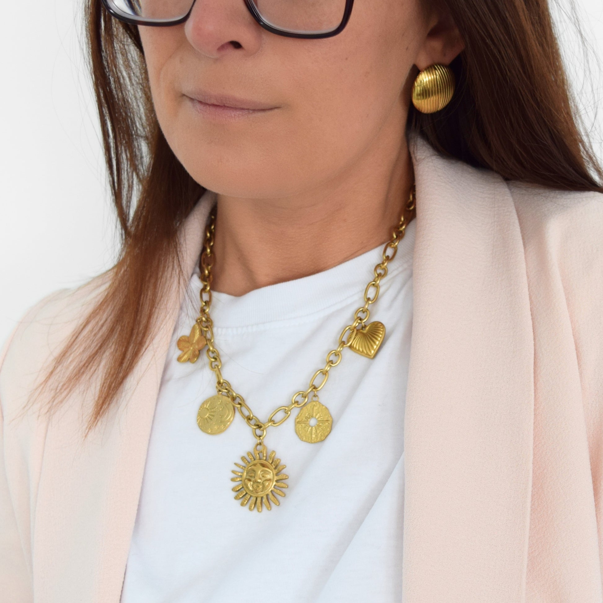 collier chaîne femme doré multi pendentifs