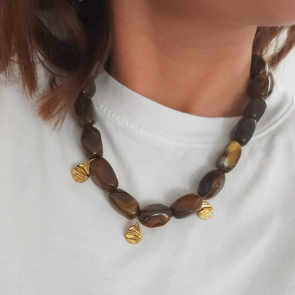 bijou tendance femme perles brunes acier inoxydable