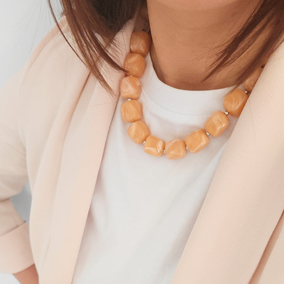 collier acier inoxydable doré perles corail