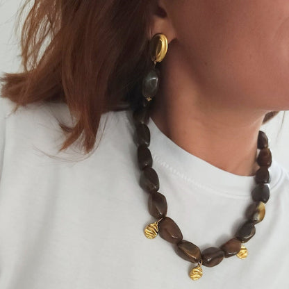 collier femme marron style bohème chic perles originales