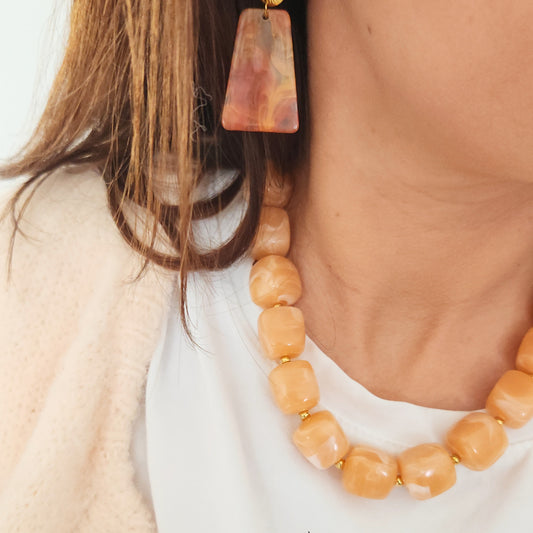 collier coral perles saumon bohème chic femme
