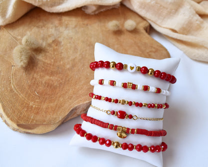 Bracelet perles rouges et acier inoxydable