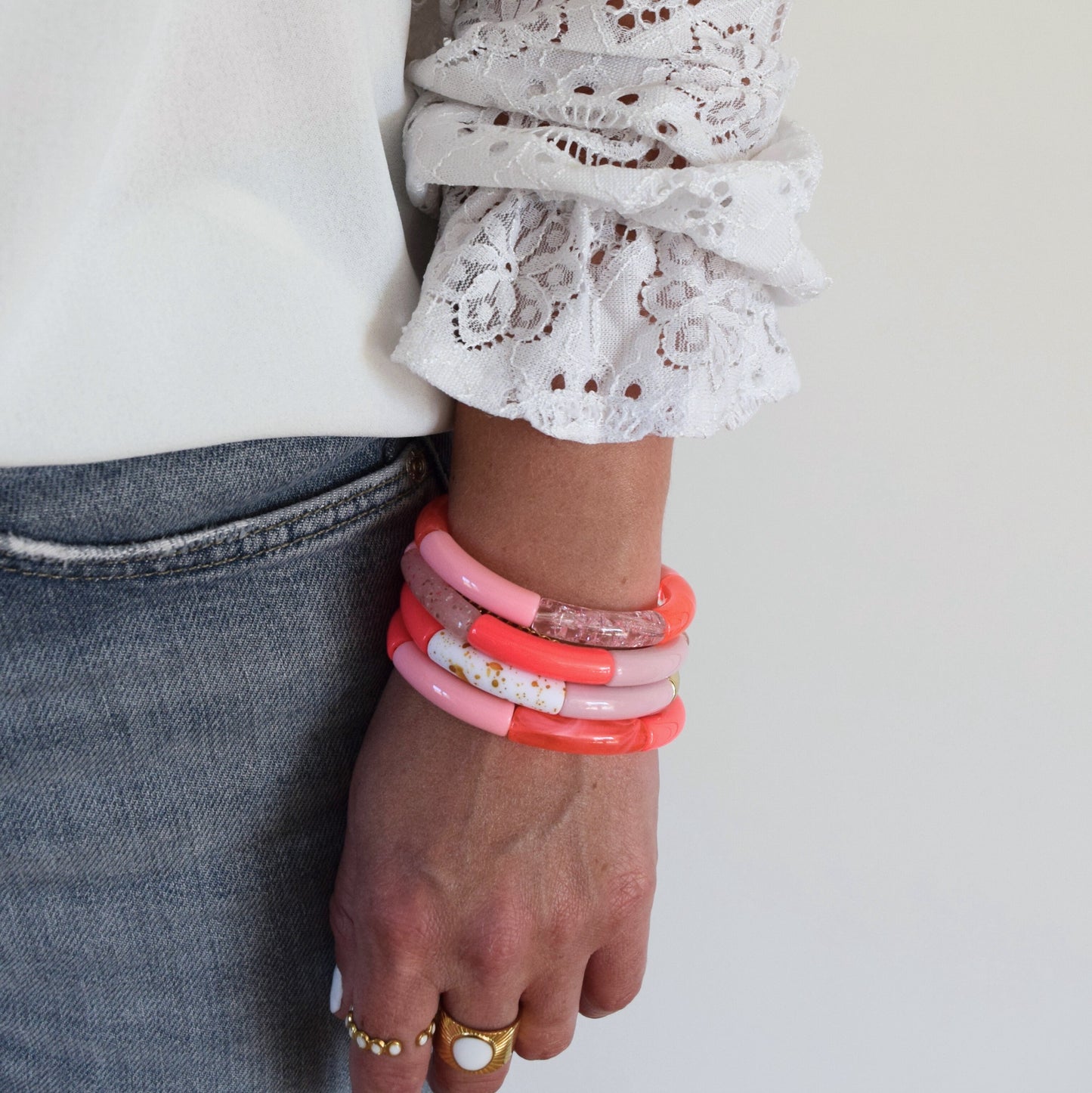 Bracelets joncs tons roses